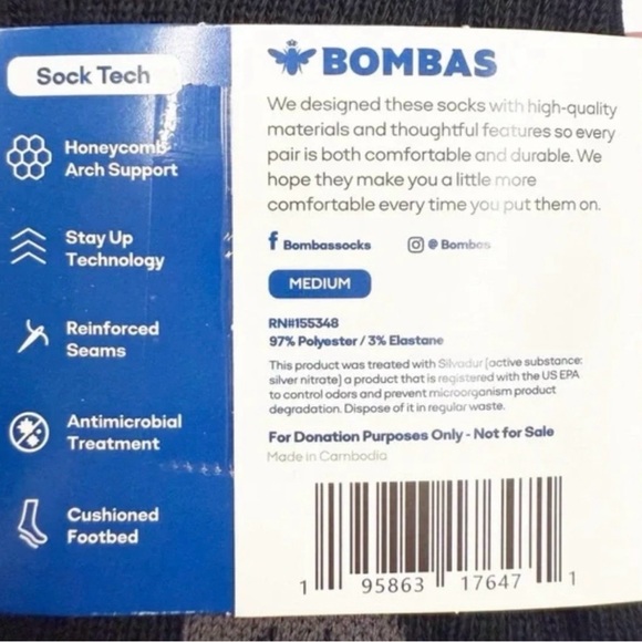 NWT Bombas Set of 5 Adult Unisex Originals Black Half Calf Socks, Size Medium - Picture 4 of 4